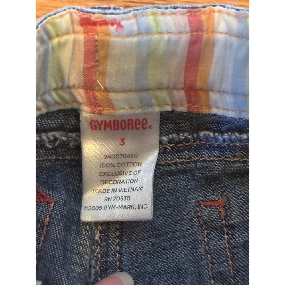Vintage Gymboree Girls Beaded Flare Jeans Striped Cuffs Size 3 Adjustable Waist